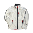 White Helly Hansen women's Crew Sailing Jacket 2.0 with zipper, front view against a white background.