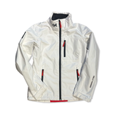 White Helly Hansen women's Crew Sailing Jacket 2.0 with zipper, front view against a white background.