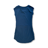 Dark blue Houdini women's dress, back view against a white background.