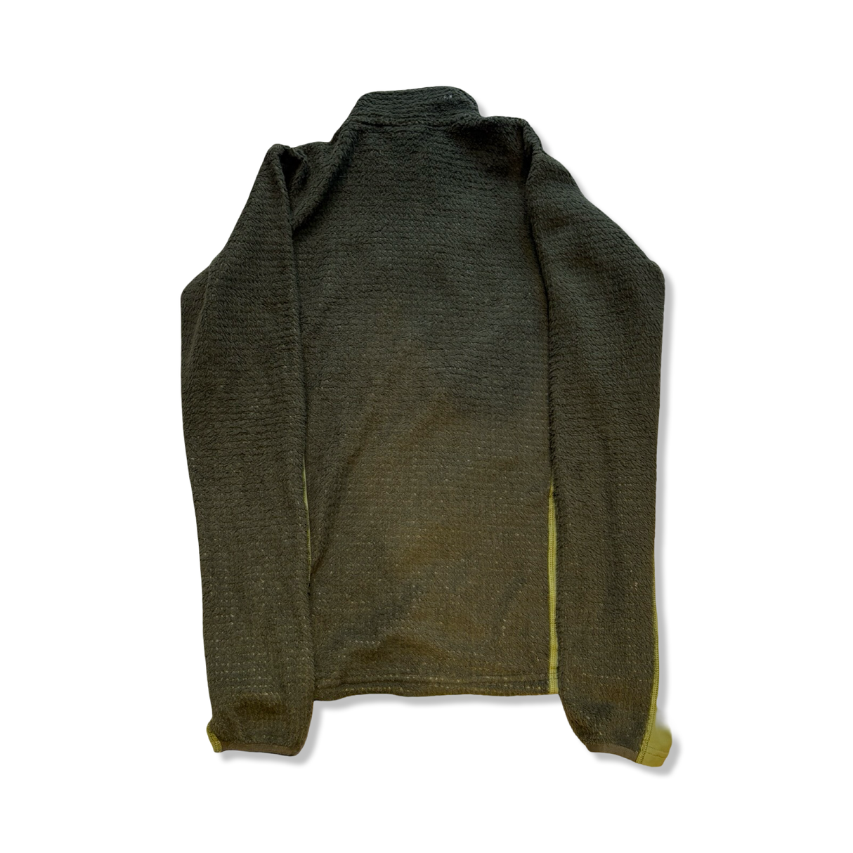 Green men's RAB Alpha Flash fleece jacket, photographed from the back against a white background.