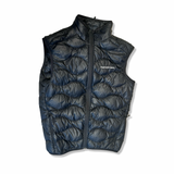 Black men's down vest from Peak Performance, photographed from the front against a white background.