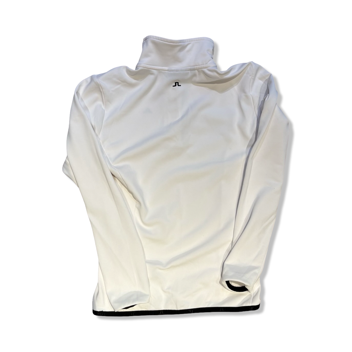 White women's fleece sweater by J.Lindeberg with a high collar, back view against a white background.