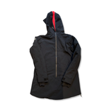 Black Tenson women's ski jacket with a red hood, back view against a white background.