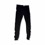 Black Lululemon women's training tights with ruching details at the leg cuffs, front view against a white background.