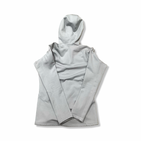 Grey Haglöfs Heron hooded fleece cardigan, back view against a white background.