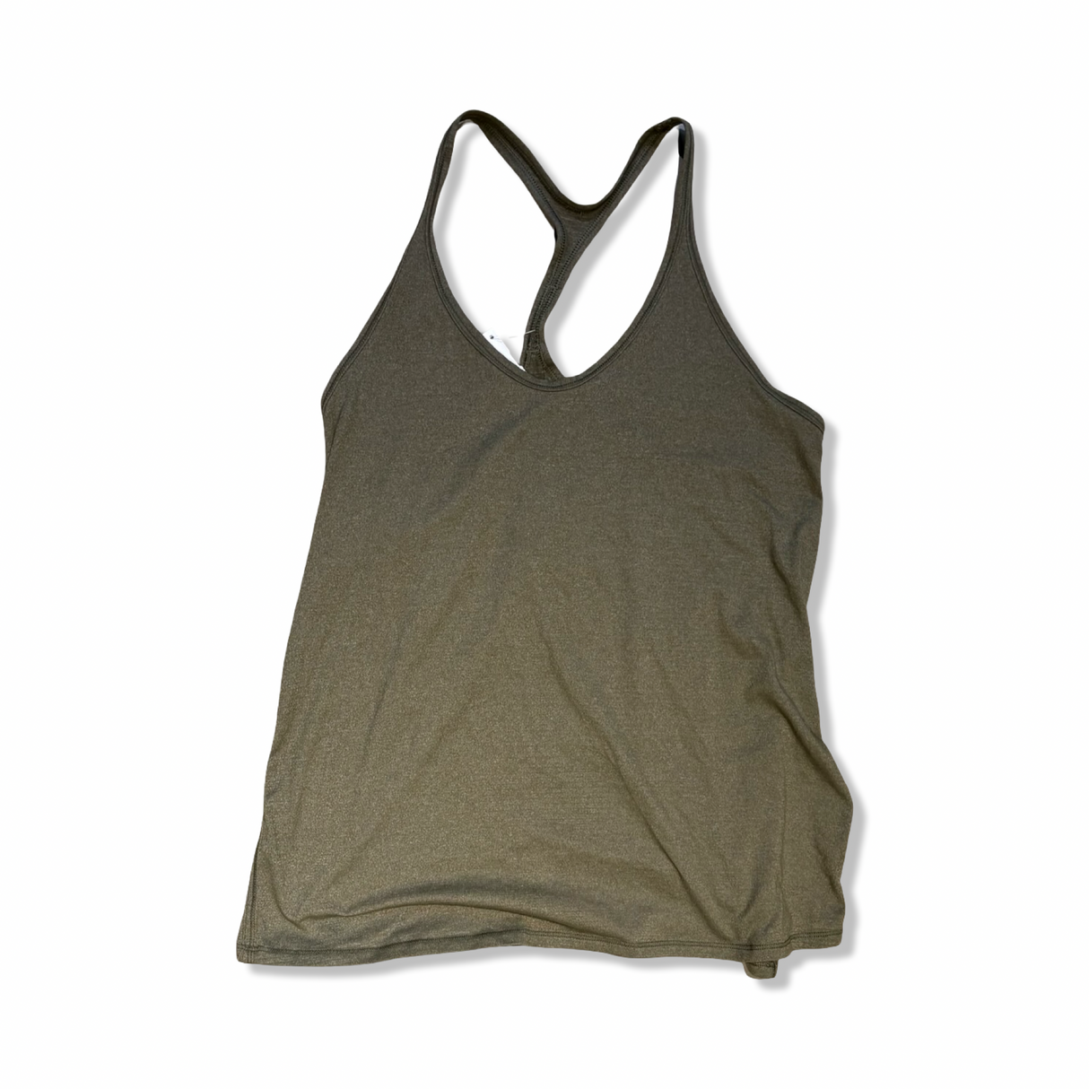 Green Lululemon women's training tank top with a racerback, back view against a white background.