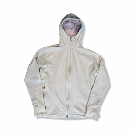 Rosa Power Houdi-hoodie för dam från Houdini, fotograferad framifrån mot en vit bakgrund.