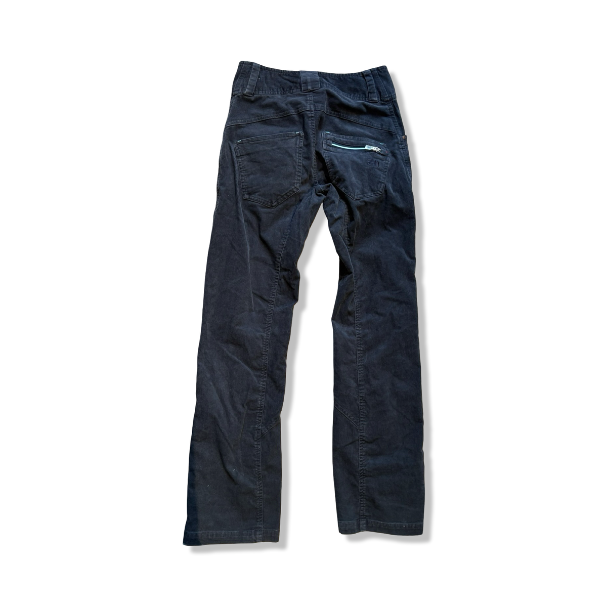 Blue Elevenate Apres Cord women's corduroy pants, back view against a white background.