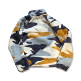 Icepeak Castine camouflage teddy fleece sweatshirt in blue, white and orange, back view on a white background.