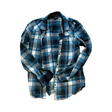 Women's Elevenate shirt in a blue plaid pattern, front view against a white background.
