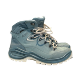 Women's Lowa Renegade 100GTX Mid hiking boots in blue with light-colored laces, side view against a white background.