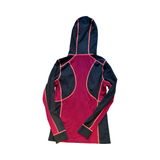 Women's Kari Traa Svala Mid Layer fleece hoodie in grey and pink, back view against a white background.