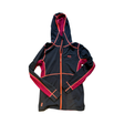 Women's Kari Traa Svala Mid Layer fleece hoodie in dark grey and pink, front view against a white background.