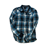 Blue and white checked Elevenate women's shirt with a classic collar, front buttons and long sleeves.