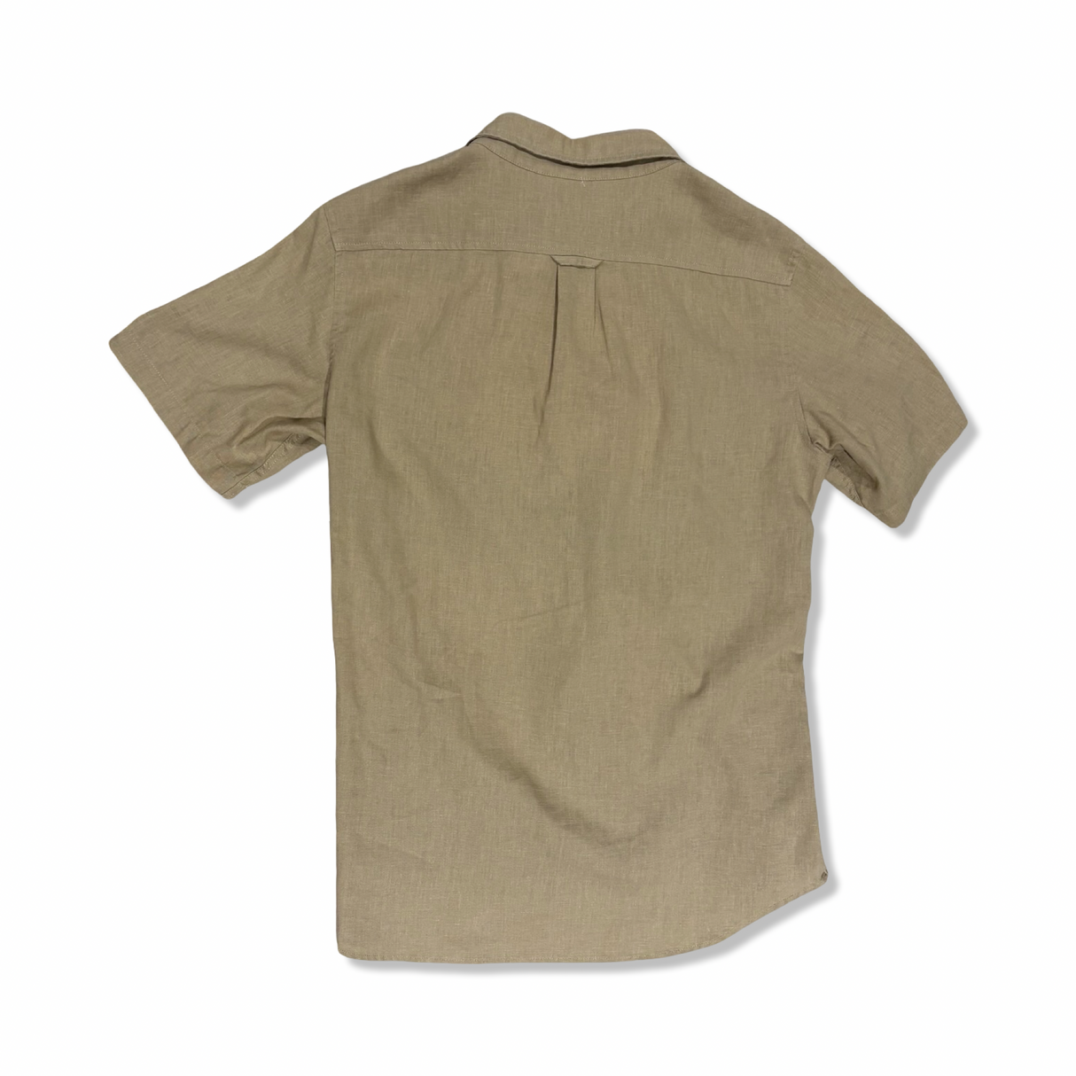Beige Fjällräven-skjorta för dam med korta ärmar, fotograferad bakifrån mot en vit bakgrund.