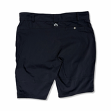 Svarta Devold Heröy Merino-shorts för herr, fotograferade bakifrån mot vit bakgrund för att visa bälteshällor och fickdetaljer.