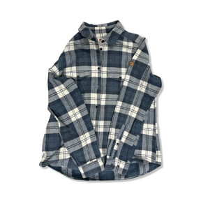 Blå och vitrutig flanellskjorta för dam från Fjällräven i modell Övik Heavy Flannel med krage och bröstfickor.