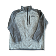 Men's heathered gray Patagonia Better Sweater fleece with chest pocket and zipper, front view on a white background.