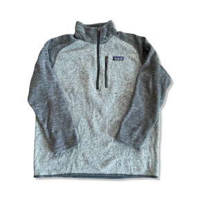 Men's gray Patagonia Better Sweater quarter-zip fleece with a chest pocket, on a white background.