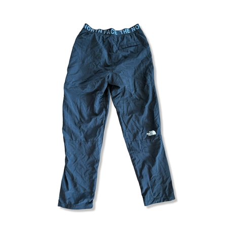 Men's black The North Face hiking pants, back view with leg logo and branded waistband against a white background.