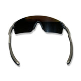 Oakley Evzero Blades solglasögon för dam i svart och blått, sedda bakifrån mot en vit bakgrund.