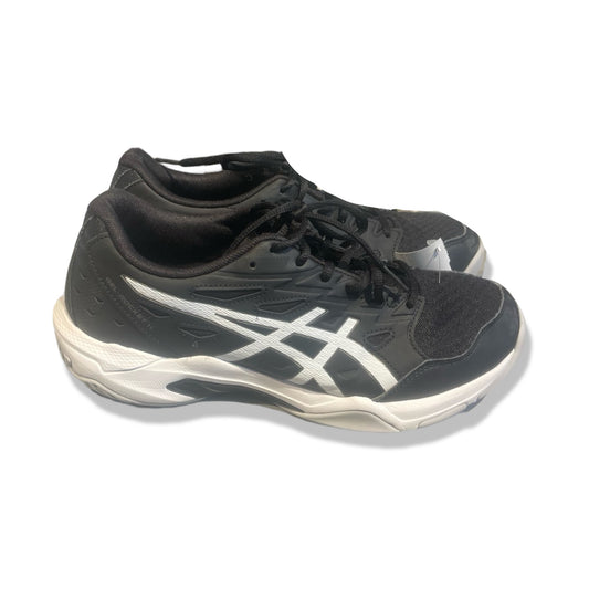 Asics Gel-rocket 11 träningsskor för herr i svart och vitt, fotograferade från sidan mot en vit bakgrund.