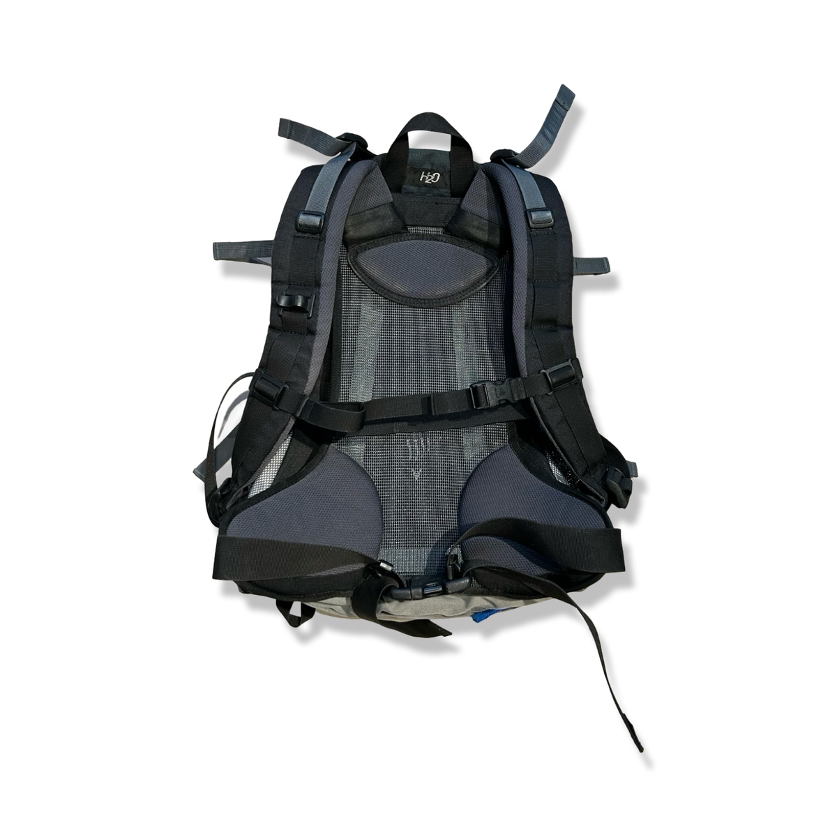 Back view of a grey Deuter Futura 22L AC backpack with a breathable carrying system, photographed against a white background.