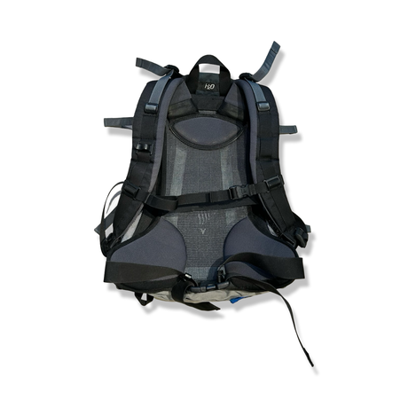 Back view of a grey Deuter Futura 22L AC backpack with a breathable carrying system, photographed against a white background.