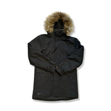 Svart Helly Hansen Dubliner Parka för herr med luva, fotograferad framifrån mot en vit bakgrund.