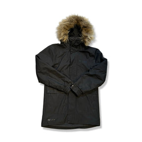 Svart Helly Hansen Dubliner Parka för herr med luva, fotograferad framifrån mot en vit bakgrund.