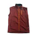 Red Houdini men's vest with zipper and chest pocket, front view against a white background.