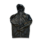 Black Peak Performance men's hooded functional jacket, front view against a white background.