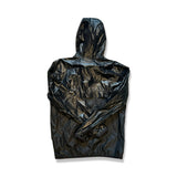 Back view of a black Peak Performance men's functional jacket with a hood against a white background.