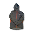 Grey Haglöfs men's hooded hybrid jacket, front view against a white background.