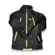 Black Helly Hansen children's ski jacket in size 152 with yellow zippers, front view against a white background.