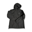 Black Helly Hansen hooded women's shell jacket, front view against a white background.