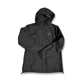Black Helly Hansen hooded women's shell jacket, front view against a white background.