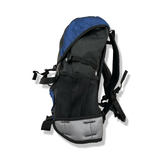Blue and black Blackburn HydraPak unisex backpack, side view against a white background.