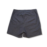 Gray Haglöfs women's Mid Hemp shorts with two back pockets, back view against a white background.