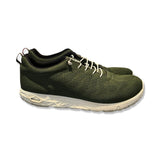 Green Icebug women's running shoes with a white BUGforce sole, side view against a white background.
