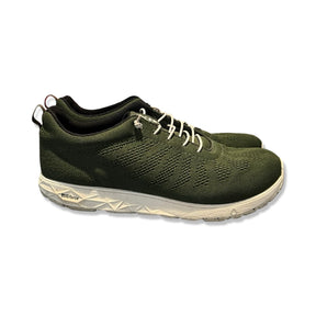 Green Icebug women's running shoes with a white BUGforce sole, side view against a white background.