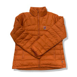 Orange Fjällräven women's Expedition Pack Down Jacket, front view against a white background.