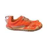 Women's coral Vibram FiveFingers sandals, side view against a white background.