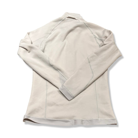 Back view of a white Haglöfs Bungy II women's fleece sweater in size L against a white background.