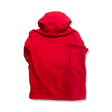 Back view of a red Peak Performance men's shell jacket against a white background.