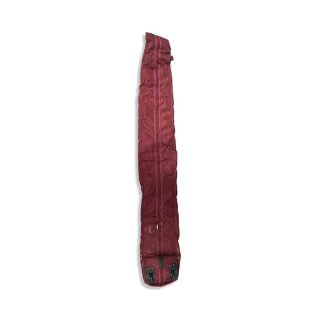 Burgundy Douchebag ski bag with wheels, photographed against a white background.