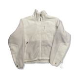 White The North Face women's zip-up fleece jacket, front view against a white background.