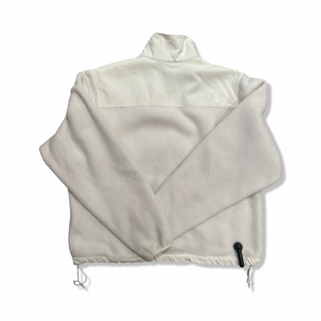 White The North Face women's fleece jacket, back view against a white background.