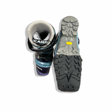 Blue Scarpa T2 Eco unisex ski boots seen from above with the sole visible against a white background.