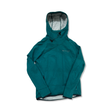 Green Klättermusen hoodie with asymmetric front zipper, photographed against a white background.
